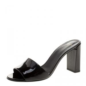 Pre Owned Fendi Black Patent Leather Slide Mules Size 37