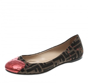 Pre Owned Fendi Zucca Canvas Heart Cap Toe Ballet Flats Size 38.5