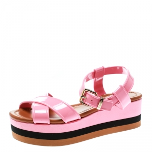 Pre Owned Fendi Pink PVC Hydra Crisscross Ankle Strap Platform Sandals Size 37