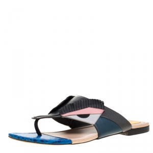 Pre Owned Fendi Multicolor Leather Bug Monster Thong Sandals Size 38