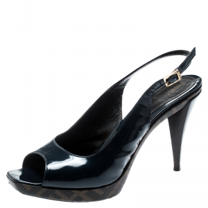 Pre Owned Fendi Blue Leather Open Toe Slingback Sandals Size 41