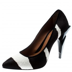 Pre Owned Fendi Brown And White Zebra Print Pony Hair Diamond Heel Pumps Size 39