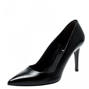 Pre Owned Fendi Black Textured Leather Pointed Toe Pumps Size 36