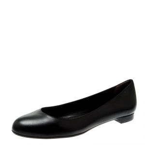 Pre Owned Fendi Black Leather Ballet Flats Size 39