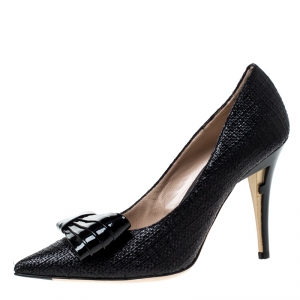 Pre Owned Fendi Black Raffia Bow Pointed Toe Pumps Size 38