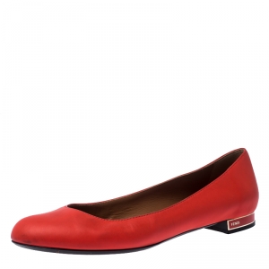 Pre Owned Fendi Orange Leather Ballet Flats Size 38