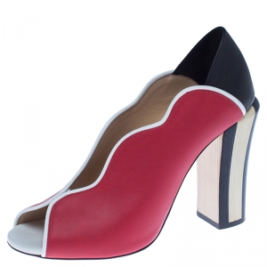 Pre Owned Fendi Multicolor Leather Scallop Lined Peep Toe Pumps Size 38.5