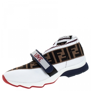 Pre Owned Fendi Multicolor Knit Fabric And PVC Strap Rockoko Sneakers Size 37