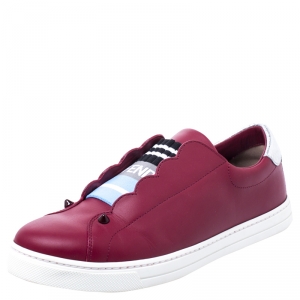 Pre Owned Fendi Red Leather Slip On Sneakers Size 38