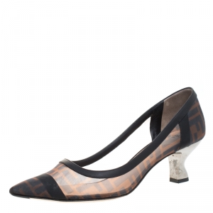 Pre Owned Fendi Beige/Black Mesh And Leather Colibrì Pointed Toe Pumps Size 40