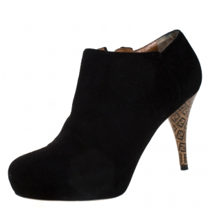 Pre Owned Fendi Black Suede Platform Ankle Booties Size 37