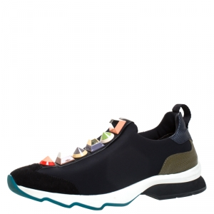 Pre Owned Fendi Black Neoprene Studded Slip On Sneakers Size 38