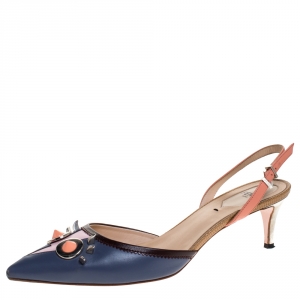 Pre Owned Fendi Multicolor Leather Studded Monster Slingback Sandals Size 37.5