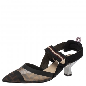 Fendi Brown Zucca Mesh Colibri Slingback Sandals Size 37