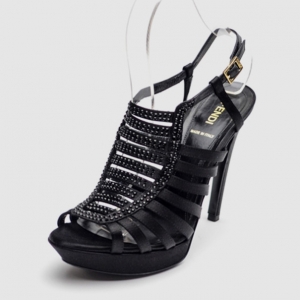 Pre Owned Fendi Black Satin Crystal Embellished Gladiator Platform Sandals Size 38