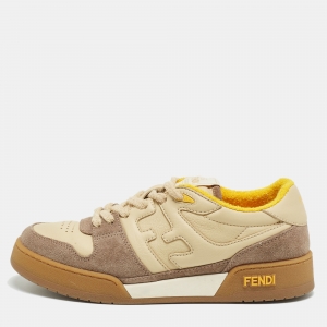 Pre Owned Fendi Beige/Brown Suede and Leather Low Top Sneakers Size 39