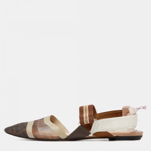 Pre Owned Fendi Multicolor Zucca Mesh and Canvas Colibri Slingback Flats Size 39.5