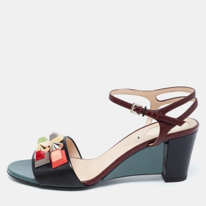 Pre Owned Fendi Multicolor Lizard Embossed and Leather Fantasia Studded Ankle Strap Sandals Size 40