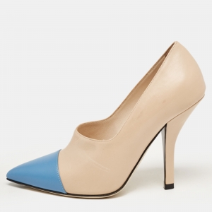 Pre Owned Fendi Beige/Blue Leather Pointed Toe Pumps Size 37