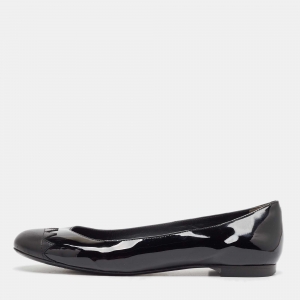 Fendi Black Patent Leather Cap Toe Ballet Flats Size 37.5