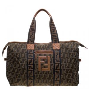 Pre Owned Fendi Brown Zucca Canvas Carryall Weekender Traveling Bag