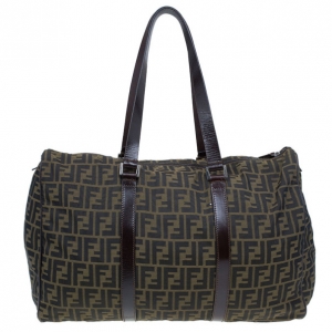 Fendi Tobacco Zucca Leather and Canvas Duffel Bag