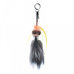 Pre Owned Fendi Multicolor Fur And Leather Mini Karlito Bag Charm