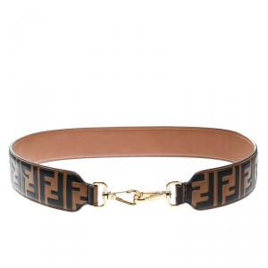 Pre Owned Fendi Brown Zucca Leather Strap You Bag Strap