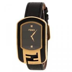 Fendi Black Gold Plated Steel Diamond Chameleon Women's Wristwatch 29 mm