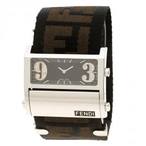 Pre Owned Fendi Black Stainless Steel Diamond Zip Code 1120G Women's Wristwatch 40 mm