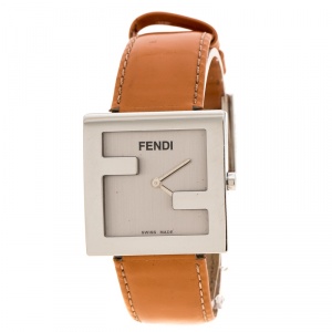 Fendi Silver Grey Stainless Steel 4000L Logo Square Women's Wristwatch 31 mm