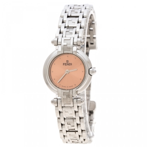 Pre Owned Fendi Metallic Pink Stainless Steel 750L Women's Wristwatch 25 mm