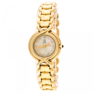 Fendi Yellow Mother of Pearl Gold Tone 700L Women's Wristwatch 25 mm