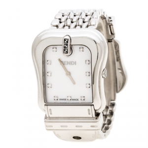 Fendi White Mother of Pearl Stainless Steel And Diamond B. Fendi 3800G Women's Wristwatch 33mm