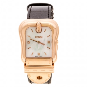 Pre Owned Fendi White Mother of Pearl Rose Gold Plated Stainless Steel 3800G Women's Wristwatch 33 mm