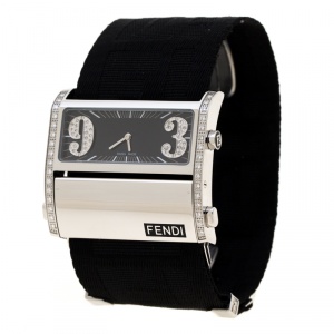 مملوكة مسبقًا Fendi Black Stainless Steel Diamond Zip Code 1120G Women's Wristwatch 46 mm