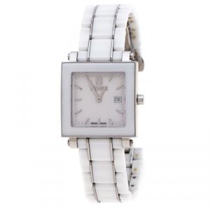 Fendi White Ceramic Stainless Steel Quadro 6200G Unisex Wristwatch 30 mm