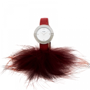Fendi White Stainless Steel Leather My Way 35000S Women's Wristwatch 28 mm