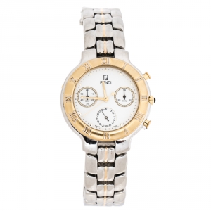  Fendi White Two-Tone Stainless Steel 950G Chronograph Men's Wristwatch 37 mm