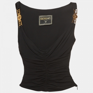 Fendi x Versace Black Crepe Ruched Strap Top S