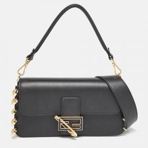 Fendi x Versace Black Leather Fendace Brooch Baguette Bag