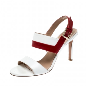 Fratelli Rossetti White/Red Leather Open Toe Buckle Slingback Sandals Size 38.5