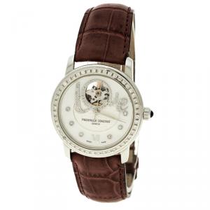 Frederique Constant White Mother of Pearl Stainless Steel Heart Beat Women's Wristwatch 35 mm