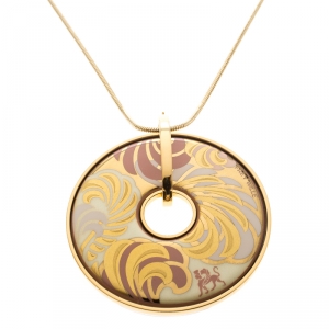 Pre Owned Frey Wille Magic Sphinx Fire Enamel Gold Plated Round Pendant Necklace