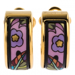 Pre Owned Frey Wille Multicolor Fire Enamel Gold Plated Hoop Earrings