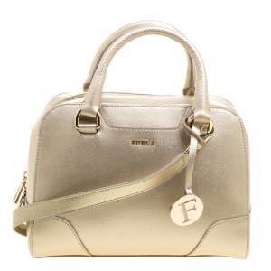 Furla Gold Saffiano Leather Dolly Boston Bag