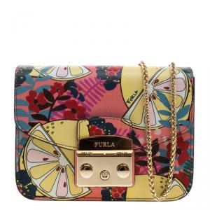 Pre Owned Furla Multicolor Printed Leather Mini Metropolis Toni Rosa Quarzo Crossbody Bag