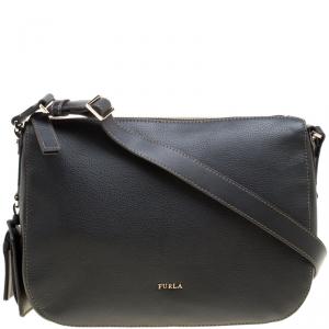 Pre Owned Furla Black Leather Medium Emma Hobo 