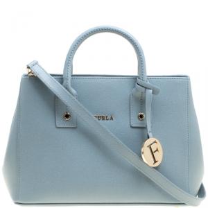 Pre Owned Furla Dusty Blue Leather Mini Linda Tote 