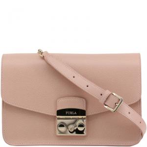 Pre Owned Furla Moonstone Leather Small Metropolis Crossbody Bag